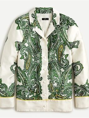 J. Crew Green and White Paisley Button-Front Jacket